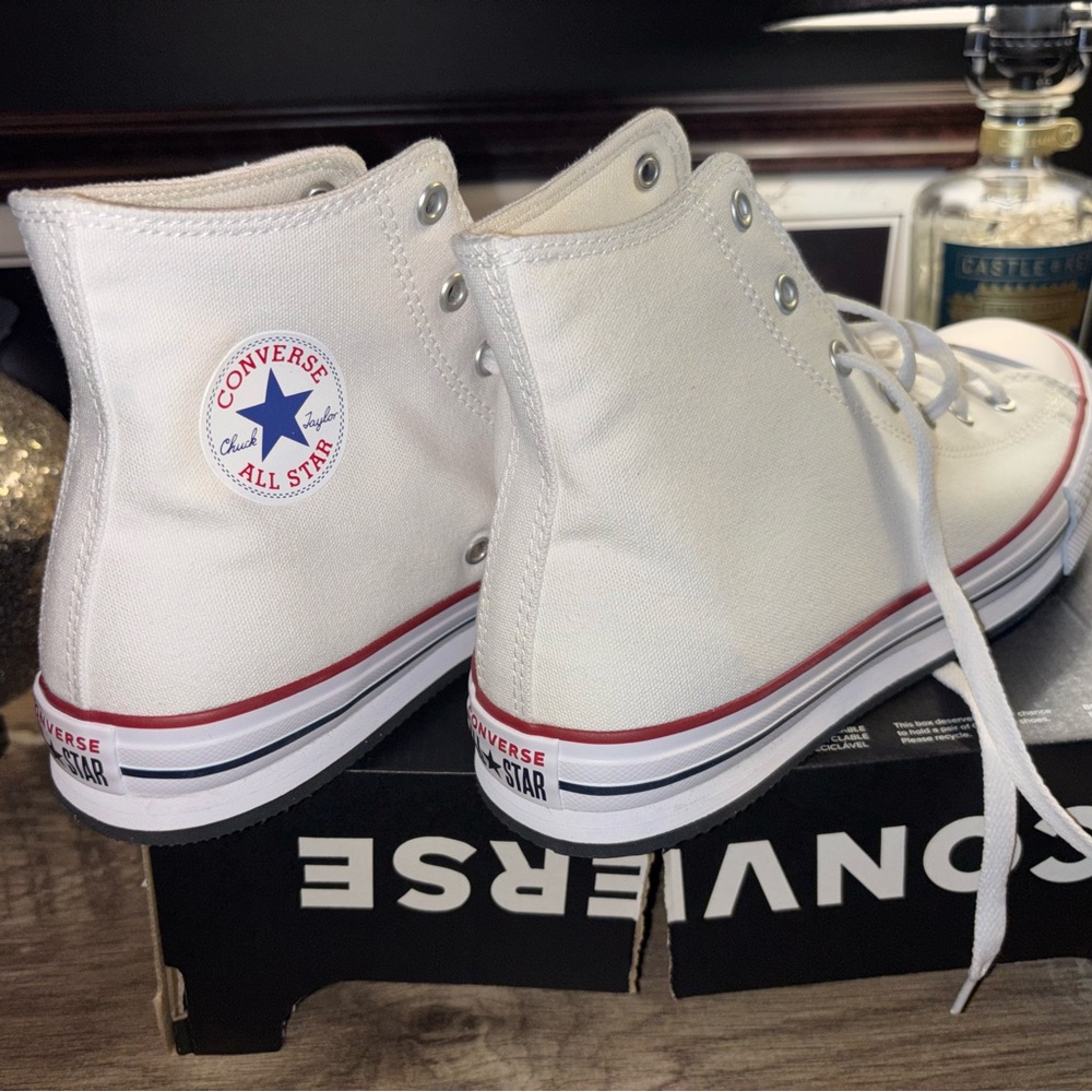 Converse Kids White Platform Sneakers with Red Trim - Picture 3 of 4